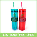 2016 New design customized plastic travel mug with staw and crystal lid